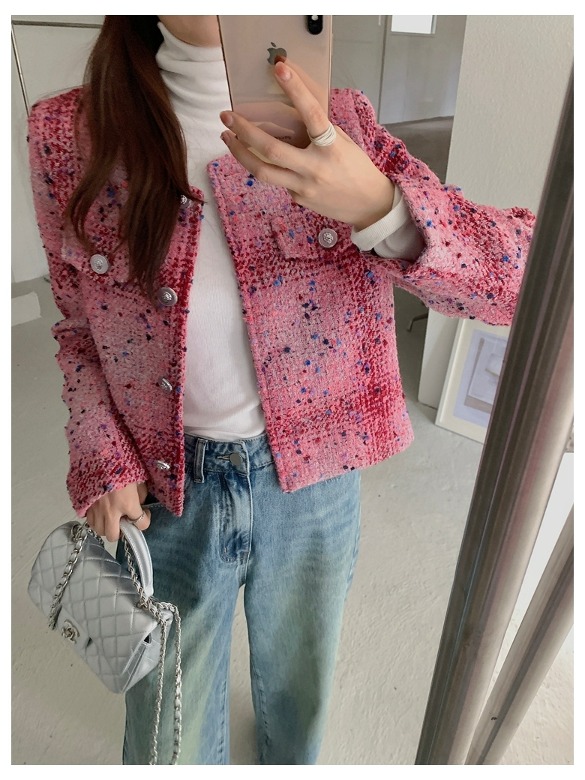 트위드 핑크 멀티 컬러 자켓